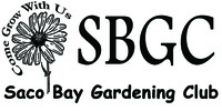 saco bay garden club logo with flower  that says come grow with us