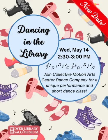 images of dancing shoes with program information