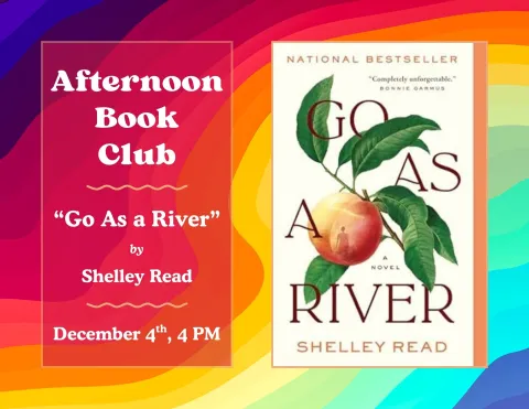 colorful swirls and a book cover with a peach