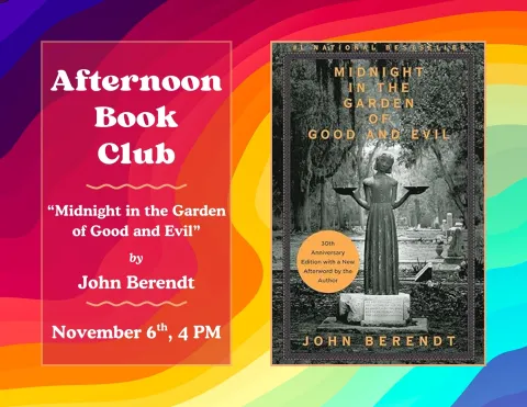 colorful swirls and a book cover with a graveyard statue of a girl
