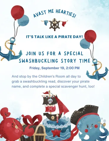 illustrations of anchors, pirates, and an octopus